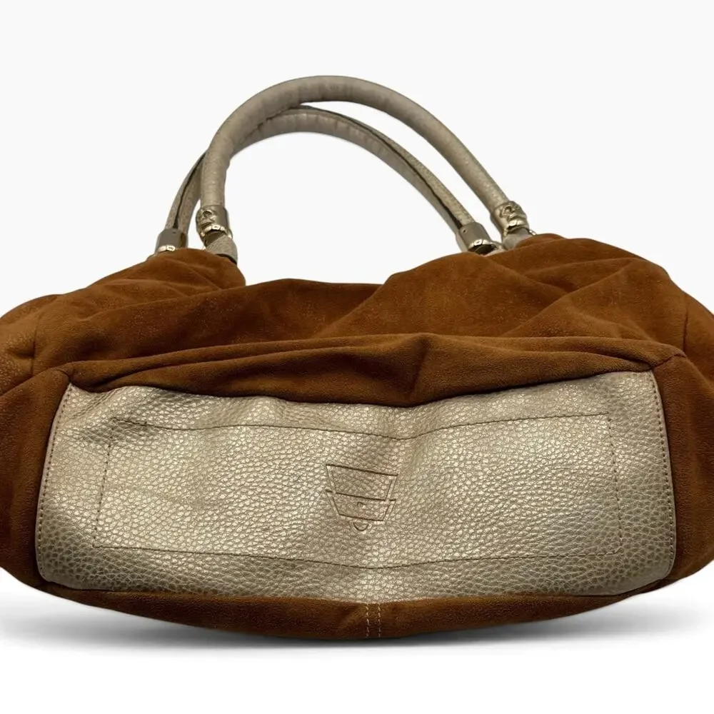 Kathy Van Zeeland Y2K Brown Faux Suede Hobo Bag Gold Crown Studded Purse